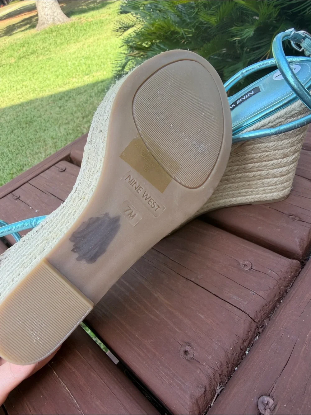 Nine West Hipsta3 Metallic Blue Espadrille Wedge Sandals Size 7 $109